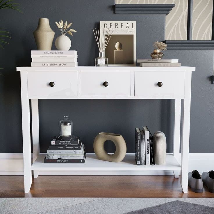 Vida Designs Windsor 3 Drawer Console Table - White (Large)