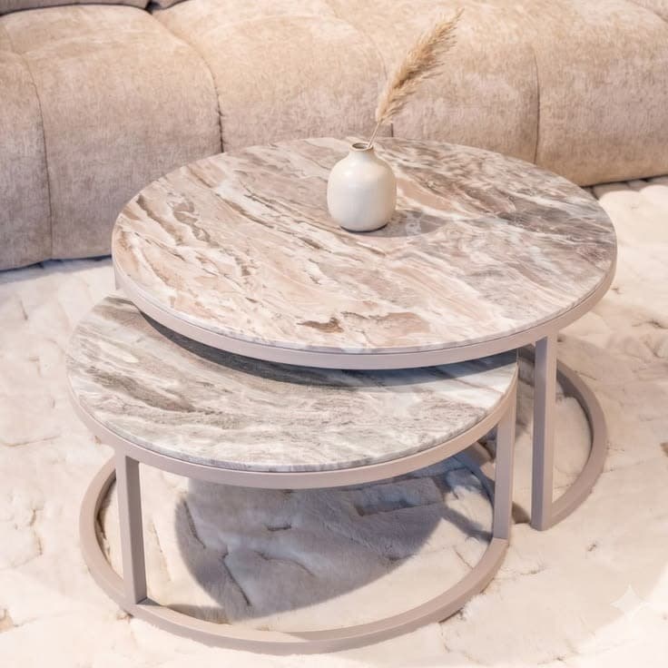 Richmond Fairfax 2 Tier Round Clay Marble Coffee Table Set