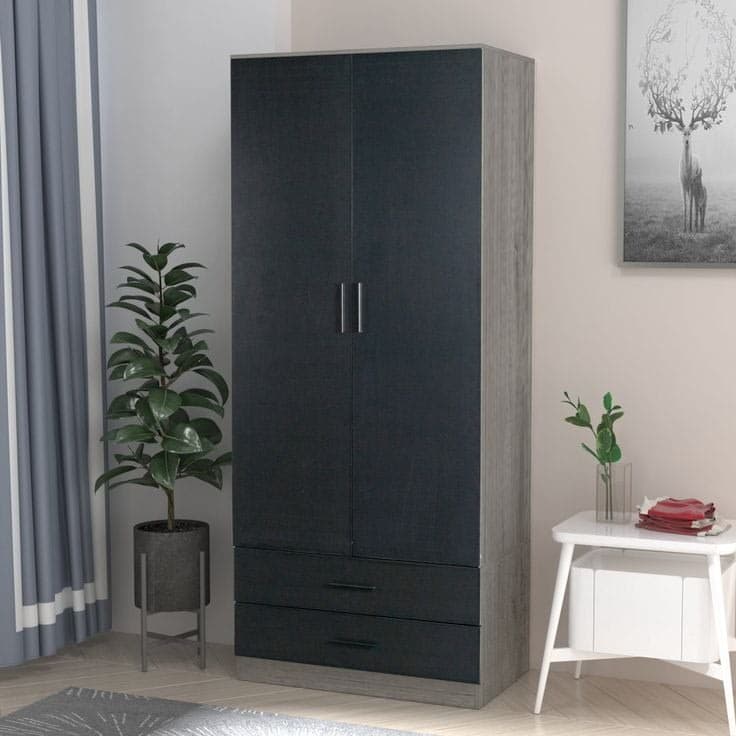 Gianpietro 2 Door Manufactured Wood Wardrobe - Dark Grey & Grey Oak