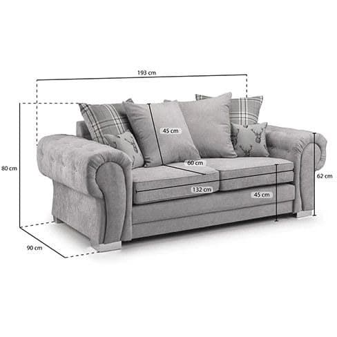 Verona 3 Seater Fabric Sofa Scatter Back - Grey