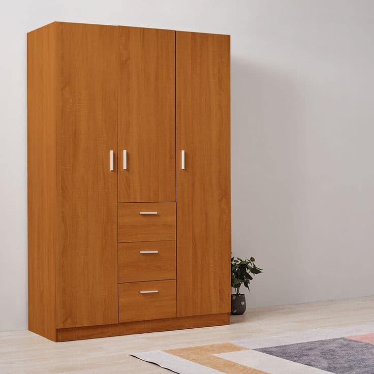 Panana 3 Doors 3 Drawers Triple Wardrobe - Oak Effect