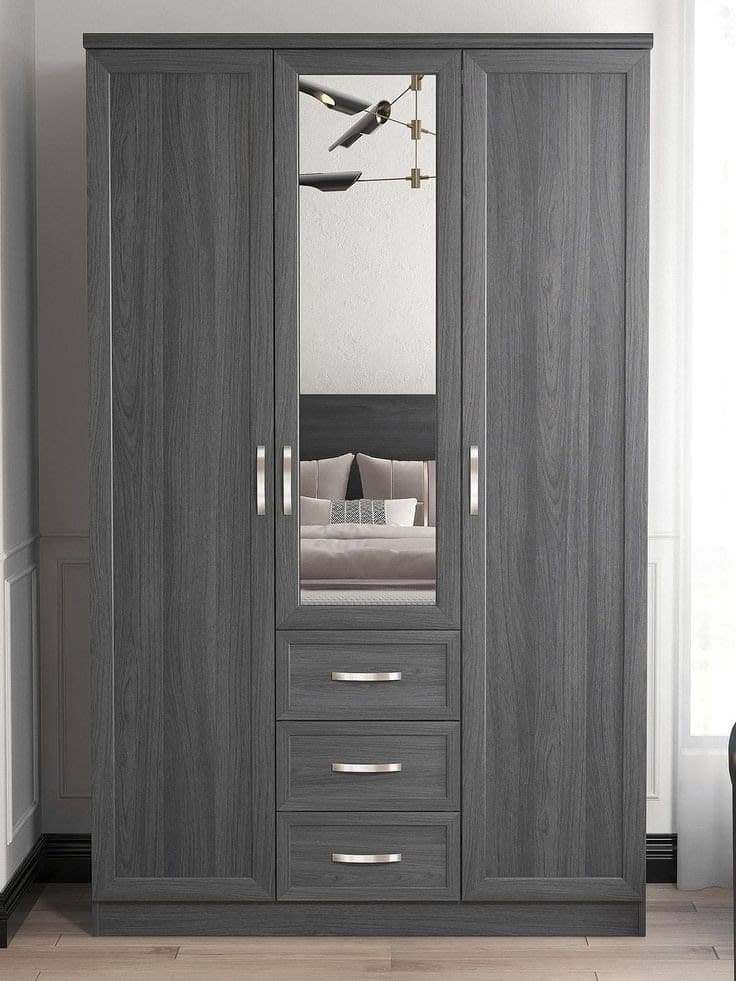 The Very Collection Camberley 3 Door 3 Drawer Mirrored Wardrobe - Grey Wood Grain