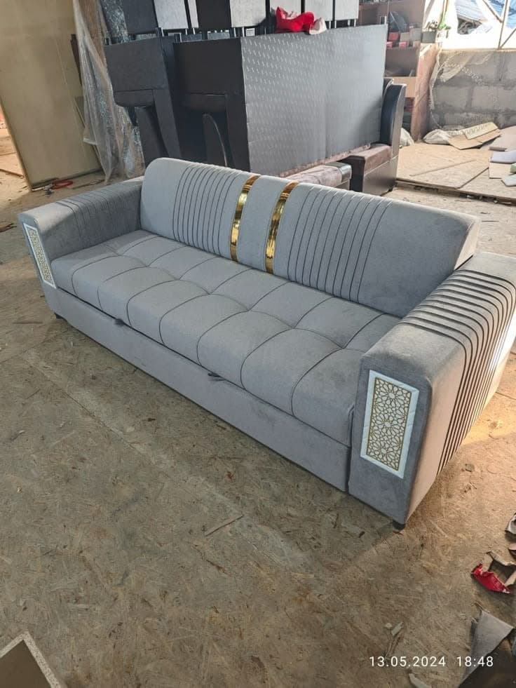 Evra Turkish 3 Seater Ottoman Sofa Bed - Light Grey