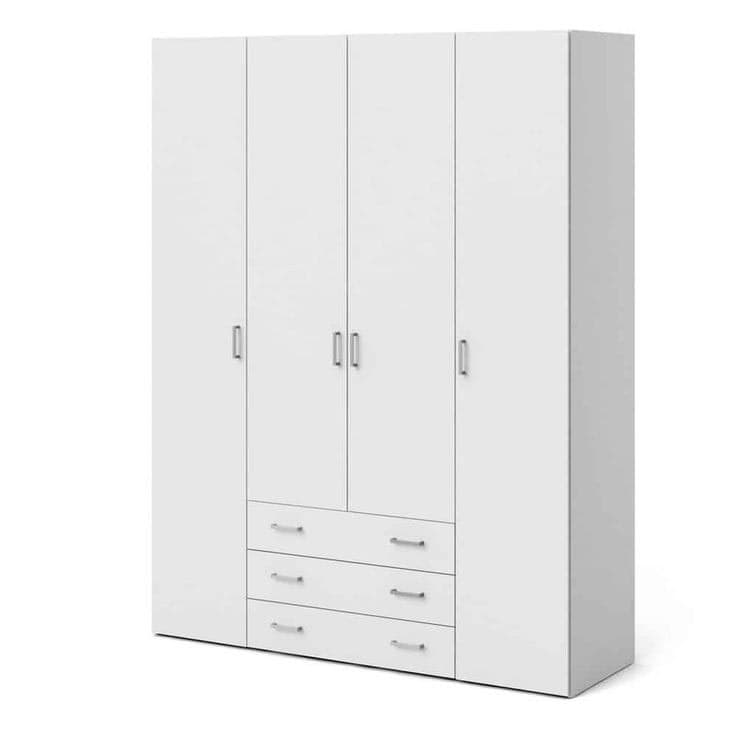 Furniture To Go Space Tall 4 Door 3 Drawer Wardrobe - White