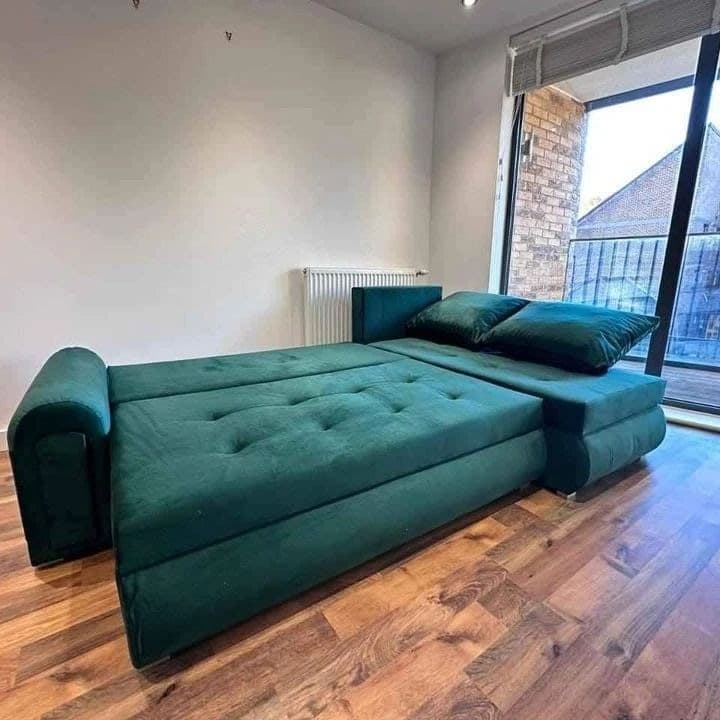 Berlin Velvet Corner Sofa Bed with Storage - Emerald Green