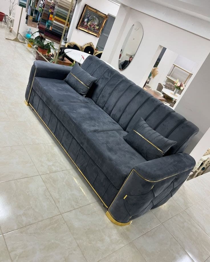 Evra Turkish 3 Seater Ottoman Sofa Bed with Cushions - Dark Grey