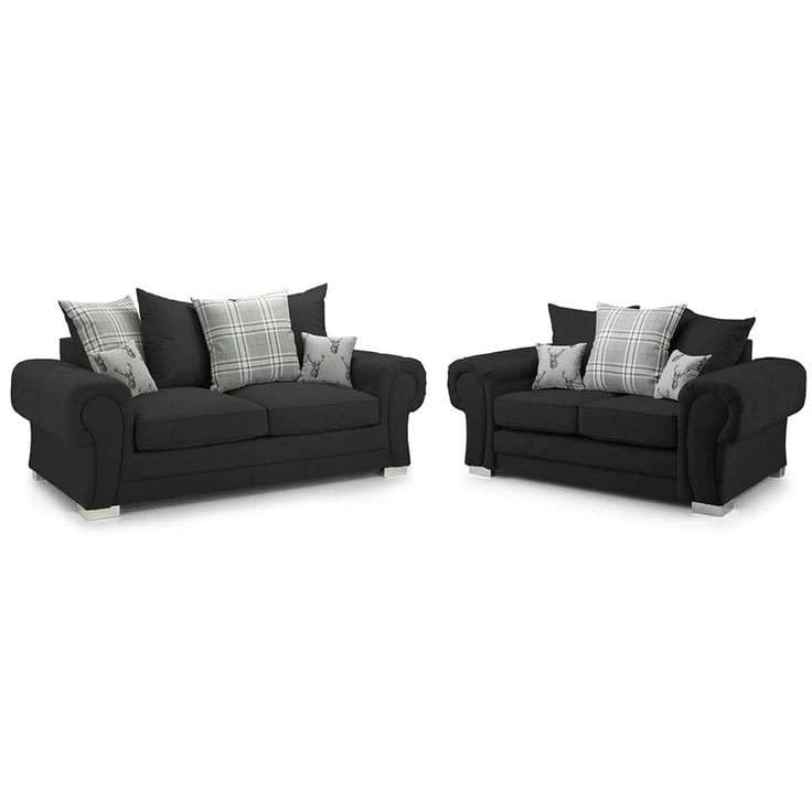 Verona 3+2 Seater Fabric Sofa Set Scatter Back - Black