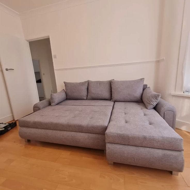 Berlin Fabric Corner Sofa Bed with Double Storage - Light Grey