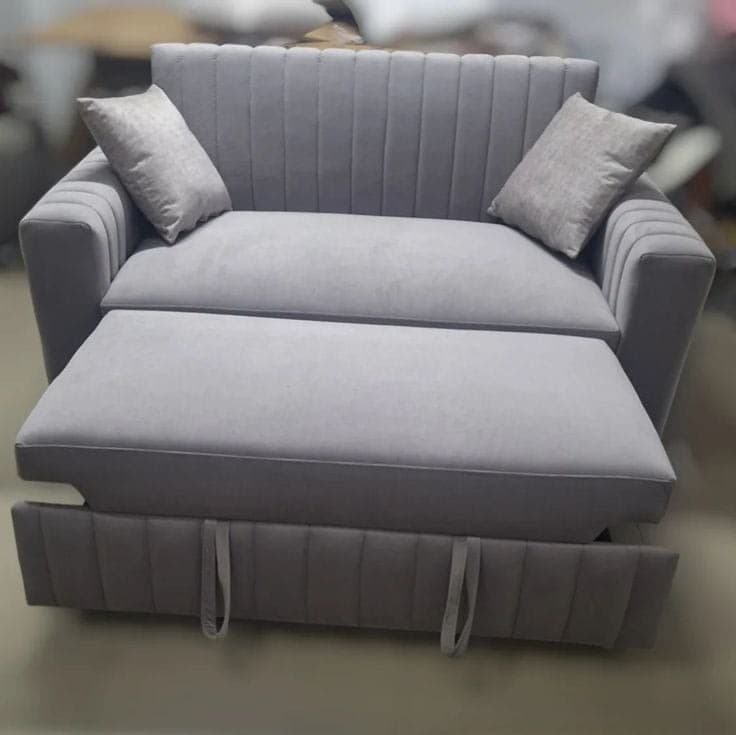 Evra Turkish 2 Seater Pull-Out Ottoman Sofa Bed with Cushions - Light Grey