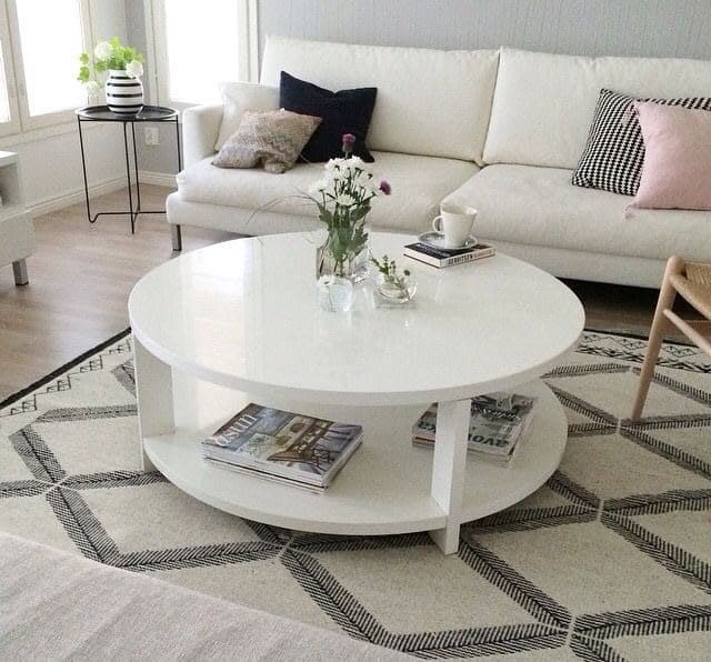 Modern High Gloss White Round Coffee Table with Storage Shelf