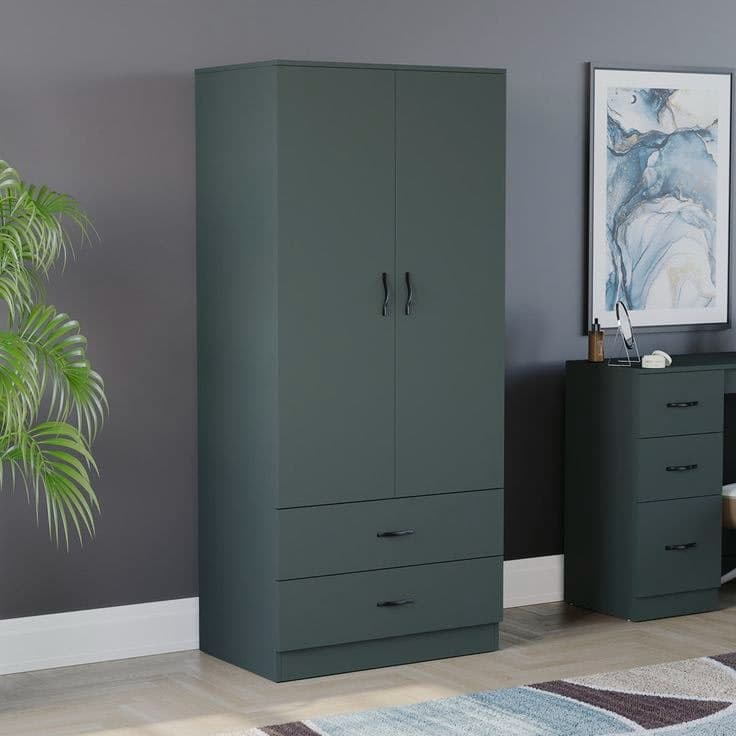 MDF & Particleboard 2 Door 2 Drawer Wardrobe - Forest Green