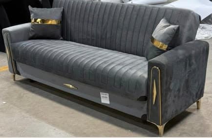 Evra Turkish 3 Seater Ottoman Sofa Bed with Cushions - Grey
