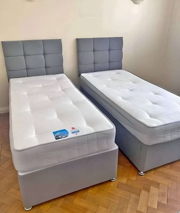 Luxury Grey Velvet Divan Bed Set with Cube Tiled Headboard & Orthopaedic Mattress