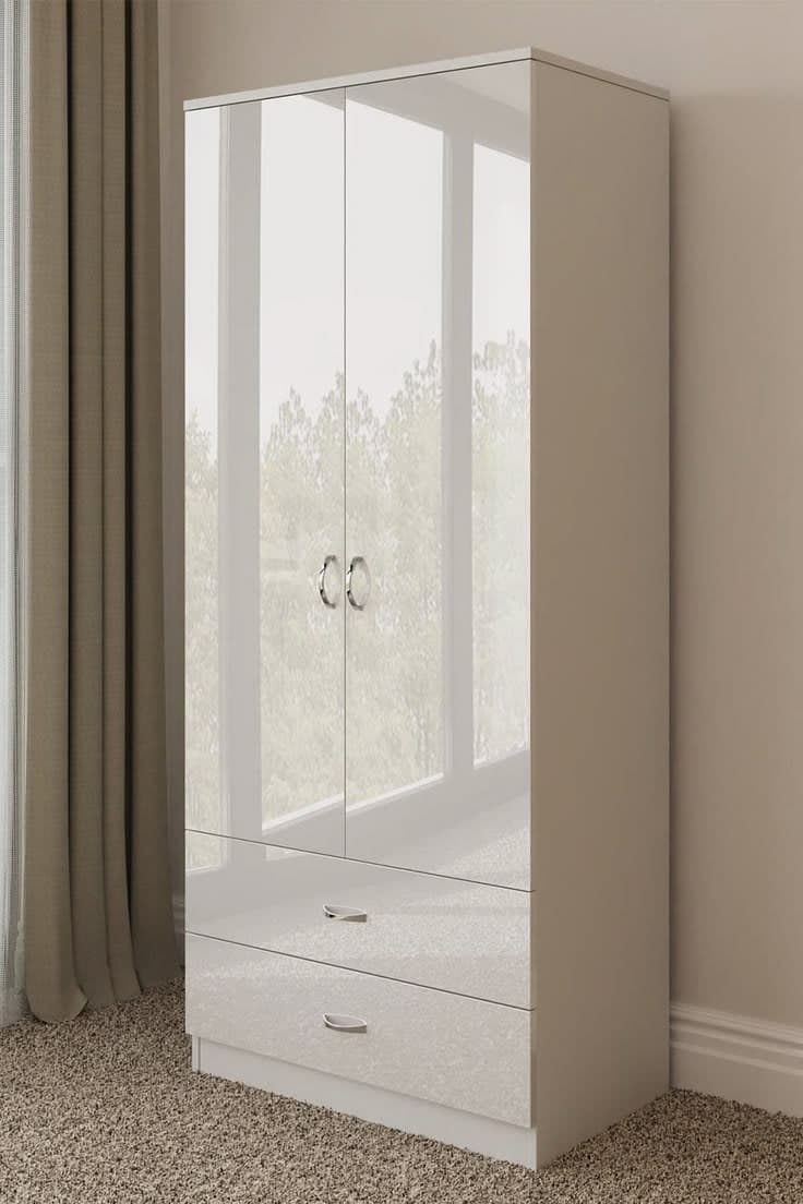 FWStyle 2 Door 2 Drawer High Gloss White Combination Wardrobe