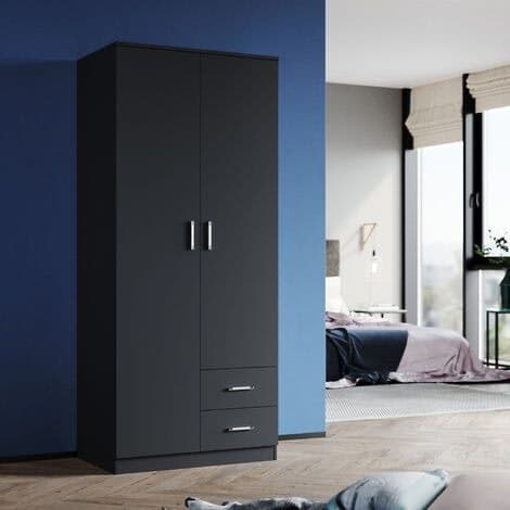 ELEGANT Modern Soft Close Wardrobe Double 2 Doors Wardrobe with Drawers - Black