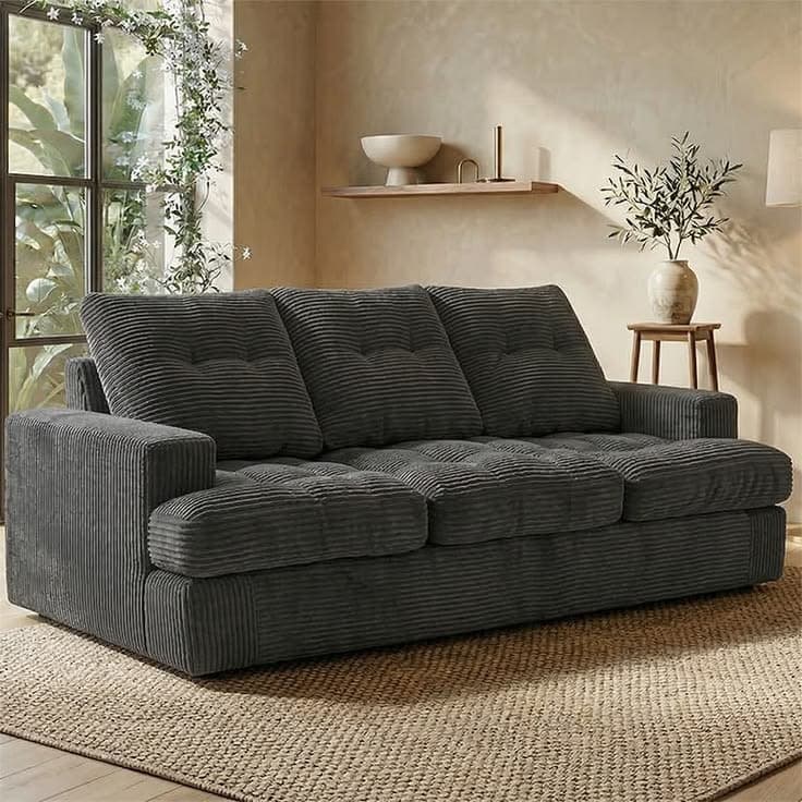 Byron Slate Grey Jumbo Cord Full Back 3 Seater Sofa | Modern Pillow Arm Settee