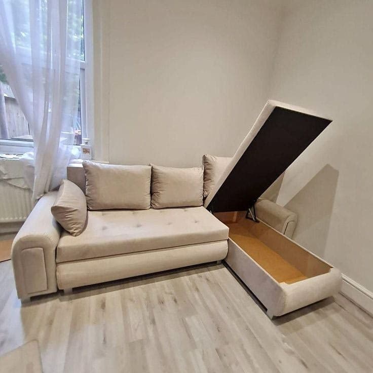 Berlin Velvet Corner Sofa Bed with Storage - Cream Beige