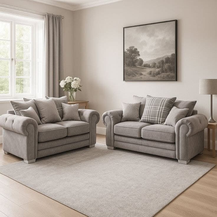 Verona 3+2 Seater Fabric Sofa Set Scatter Back - Grey