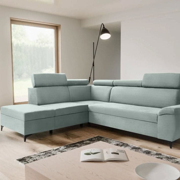 Artic Fabric Corner Sofa Bed with Adjustable Headrests - Mint Green