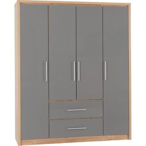 Vienna 4 Door 2 Drawer Large Wardrobe - Grey & Oak Effect