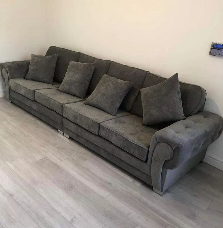 Verona Straight 4 Seater Fabric Sofa Full Back - Dark Grey