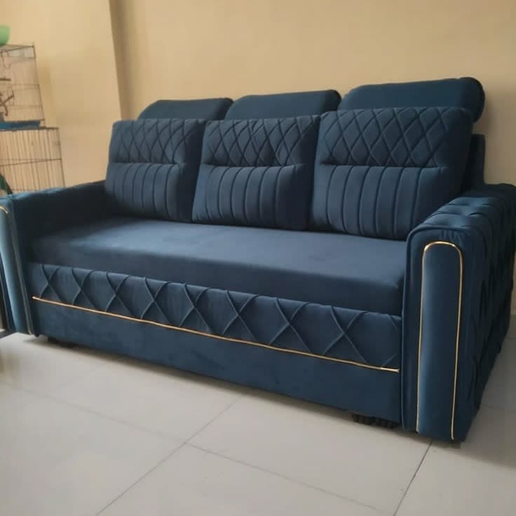 Evra Turkish 3 Seater Ottoman Sofa Bed - Navy Blue