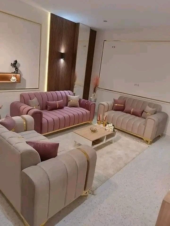 Evra Turkish 3+2 Full Sofa Set - Dusty Rose & Cream Beige