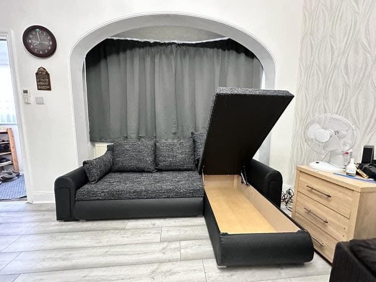Berlin Fabric Corner Sofa Bed with Storage - Charcoal Grey & Black