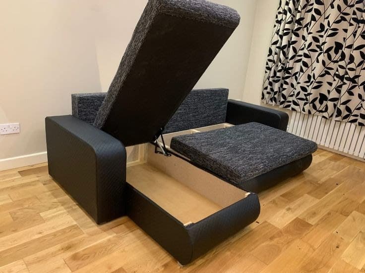 Berlin Fabric Corner Sofa Bed with Storage - Charcoal Grey & Black