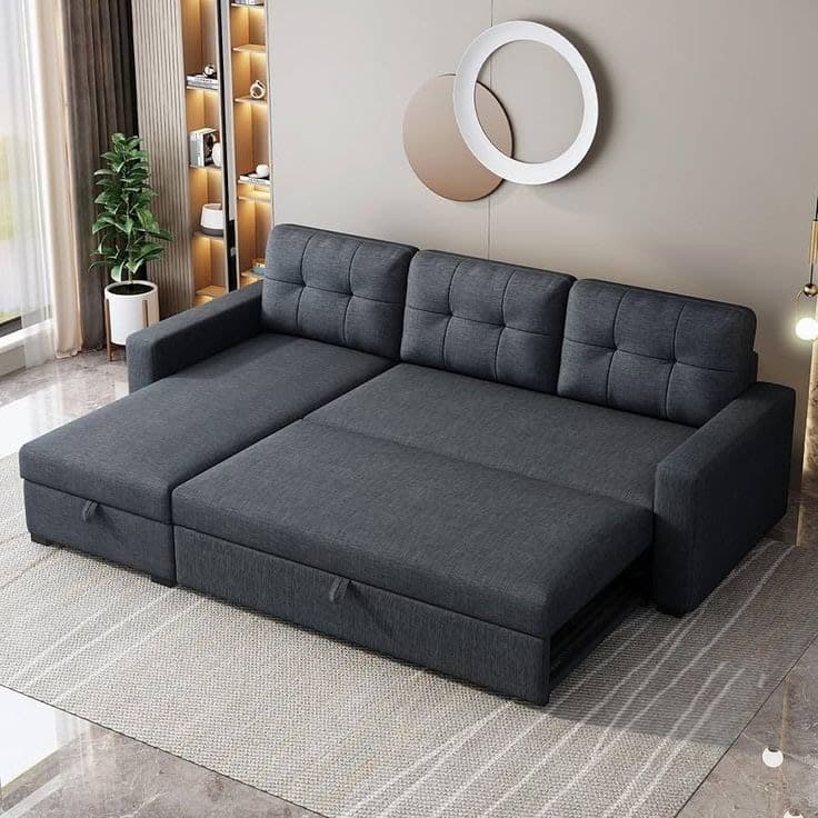 Archie Fabric Corner Sofa Bed with Storage - Dark Grey