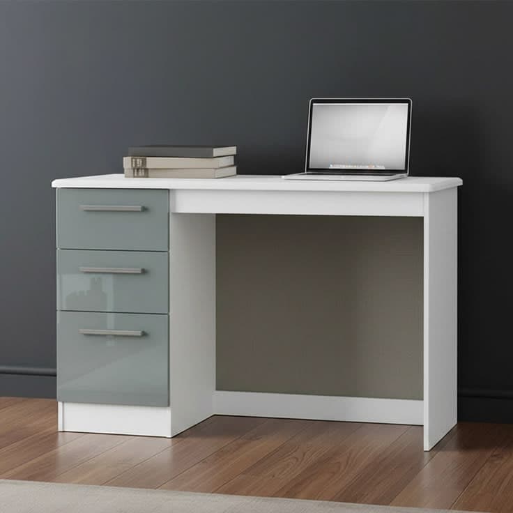 Knightsbridge Desk - 3 Drawer - Grey Gloss and White by Welcome Furniture