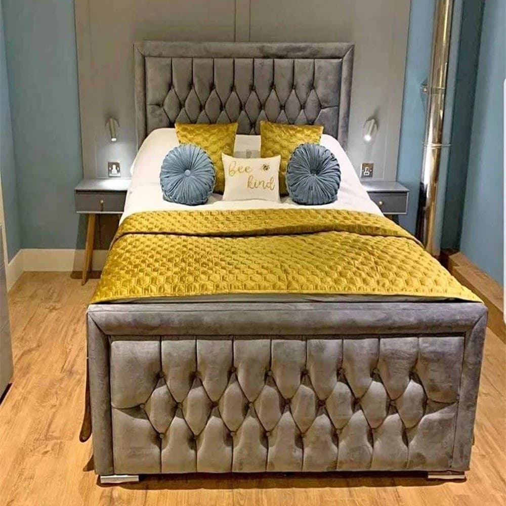 Hilton Style Luxury Upholstered Bed Frame | Diamond Tufted Border & Gas Lift Storage