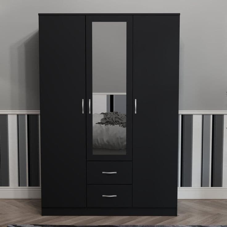 Maybery 3 Door 2 Drawer Mirrored Wardrobe - Black