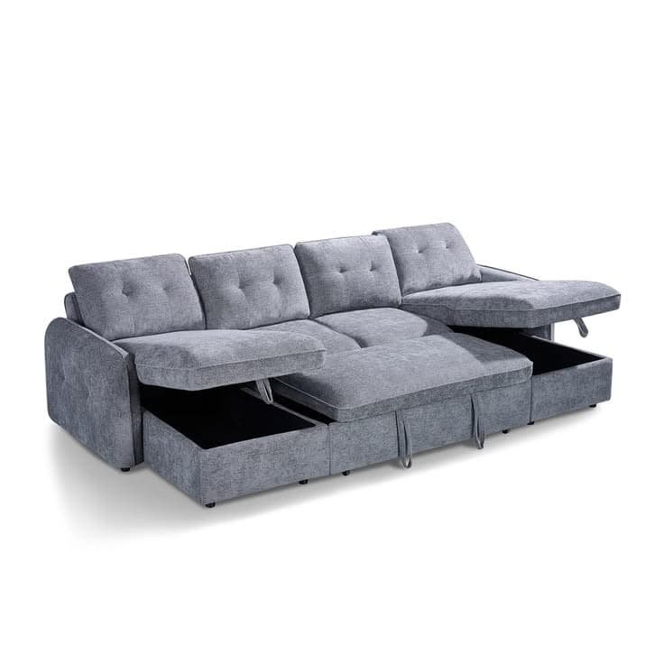 Moscow Fabric U-Shape Corner Sofa Bed with Dual Storage - Grey