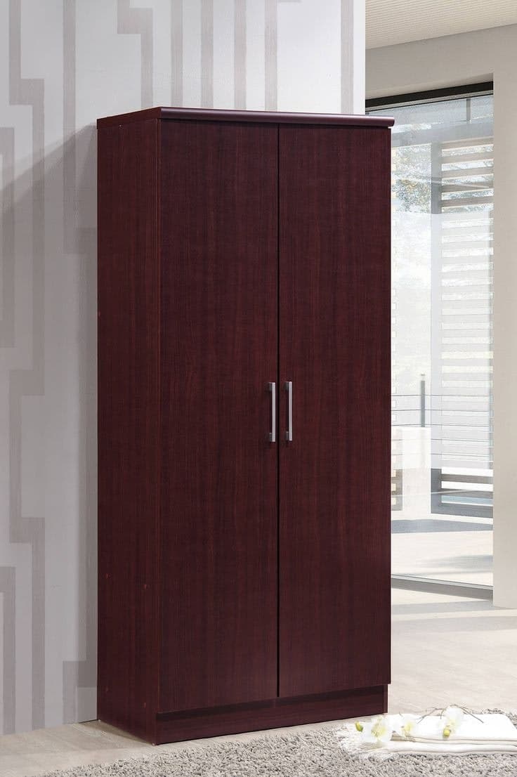 Hodedah 2 Door Wardrobe with 4 Shelves - Mahogany Finish
