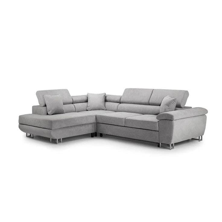 Anton Fabric Corner Sofa Bed with Adjustable Headrests - Light Grey