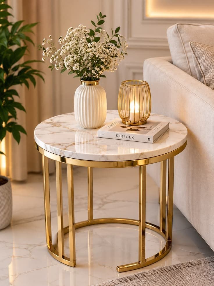 Royal Calacatta Gold Marble Round Side Table