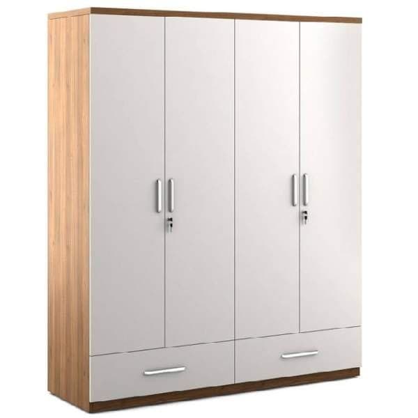 Malmo 4 Door 2 Drawer Lockable Wardrobe - White & Oak Effect