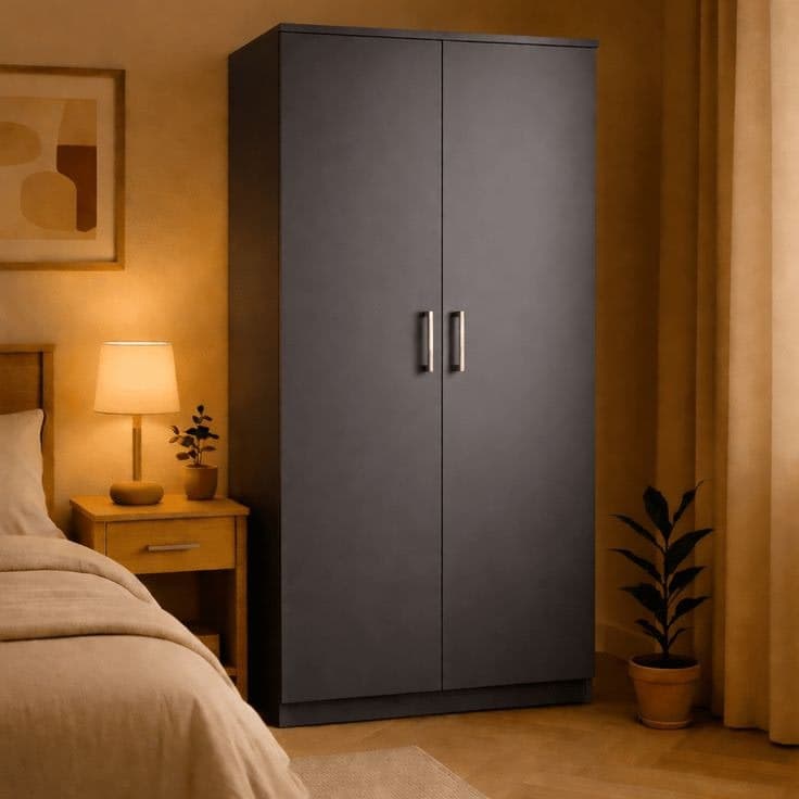 Freestanding Modern 2 Door Double Wardrobe - Charcoal Grey
