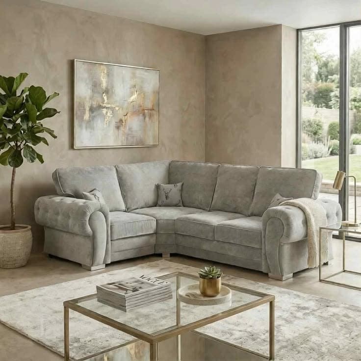 Verona Full Back Corner Sofa - Left Hand Facing - Light Grey