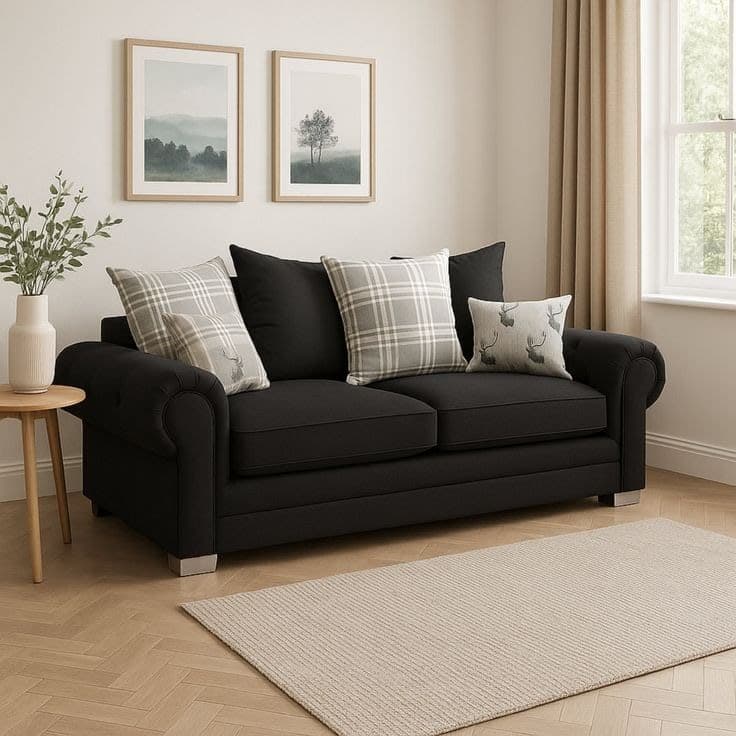 Verona 3 Seater Fabric Sofa Scatter Back - Black