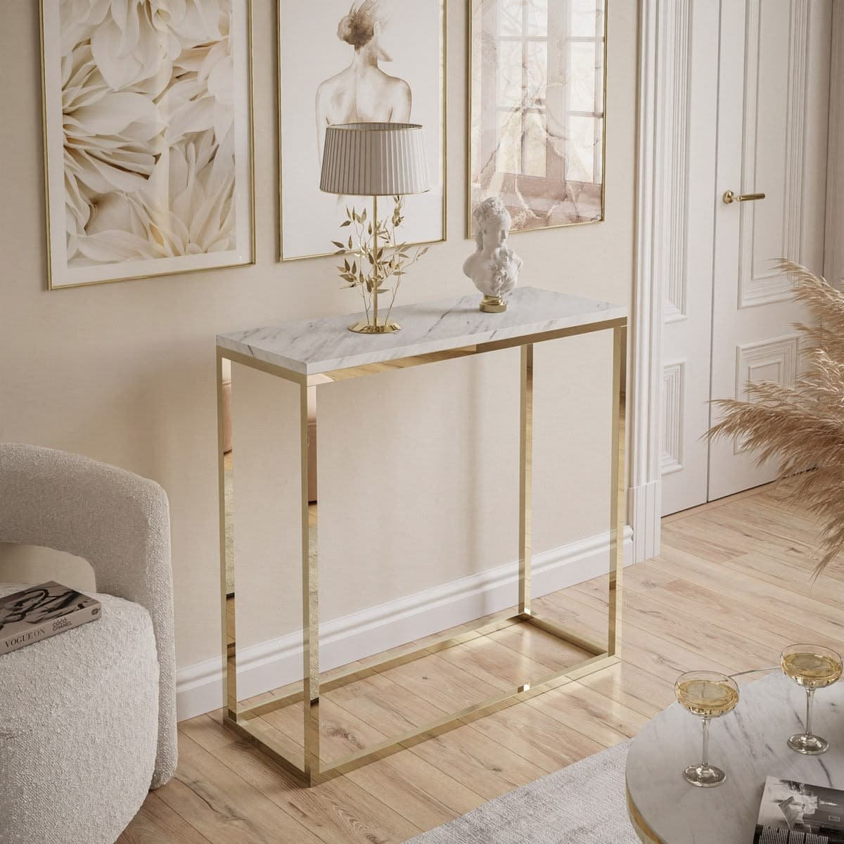 Luxury Gold & White Marble Narrow Console Table