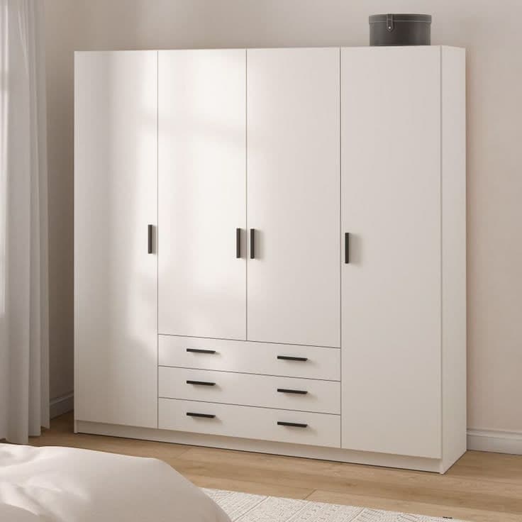 Furniture To Go Sprint 4 Door 3 Drawer Wardrobe - White