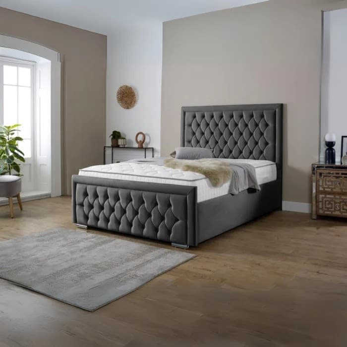 Regency Chesterfield Upholstered Bed Frame | Framed Headboard & Gas Lift Ottoman