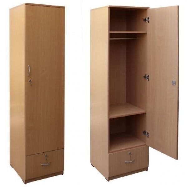 Minimalist 1 Door 1 Drawer Wardrobe with Lock - Natural Beech / Light Oak Finish
