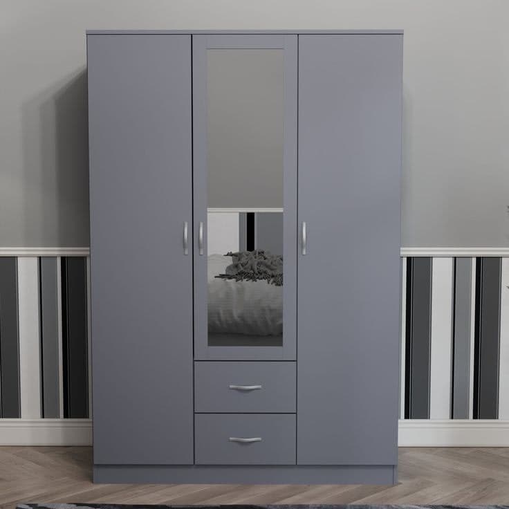 Maybery 3 Door 2 Drawer Mirrored Wardrobe - Grey