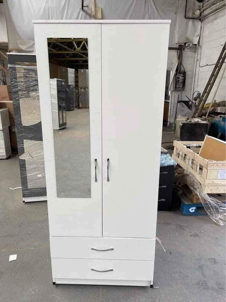 Alina 2 Door 2 Drawer Mirrored Wardrobe - White