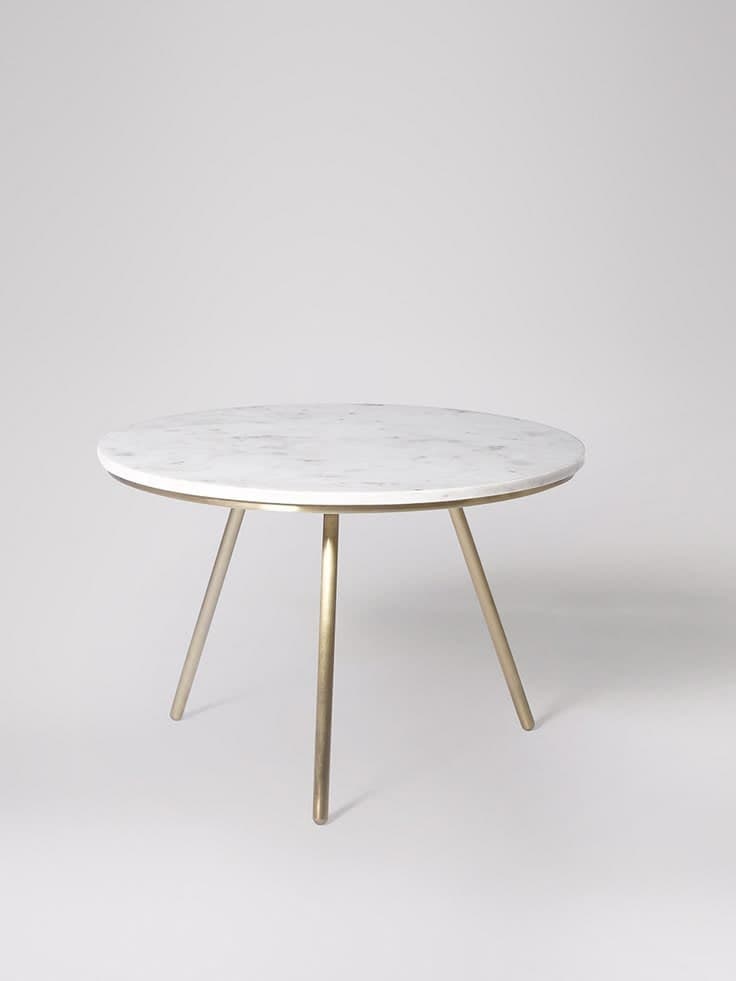 Swoon Pearl Round White Marble Coffee Table - Brushed Brass Legs