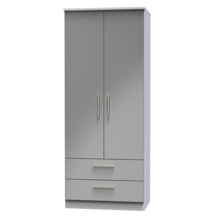 Fully Assembled Knightsbridge 2 Door 2 Drawer Wardrobe - Grey