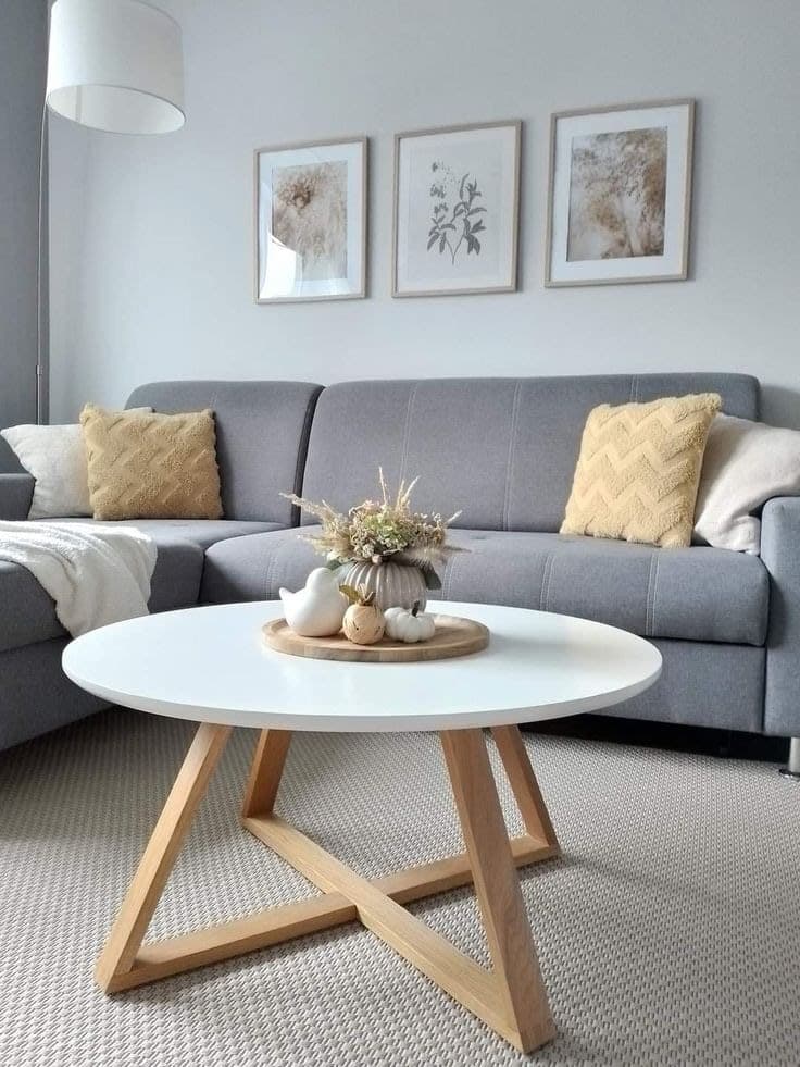 Modern White Round Coffee Table with Natural Oak Cross Base